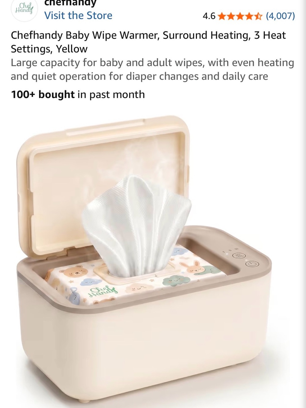 Chefhandy Baby Wipe Warmer - Cream with Beige Trim